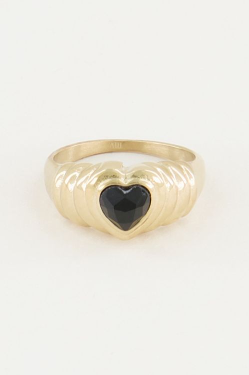 Ring black onyx hartje, zwarte onyx ring
