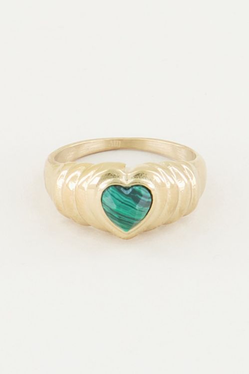 Ring malachite hartje, malachiet edelsteen ring