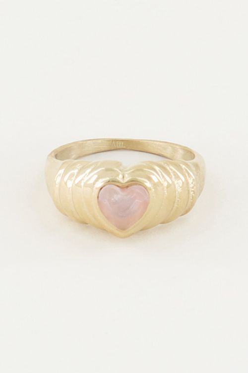 Ring rose quartz hartje, rozenkwarts ring