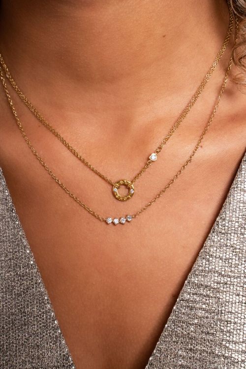Ketting met ronde bedel & strass hartje | My Jewellery