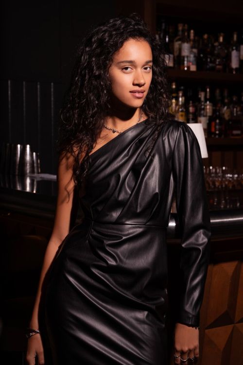 Black leather-look dress one-shoulder | My Jewellery