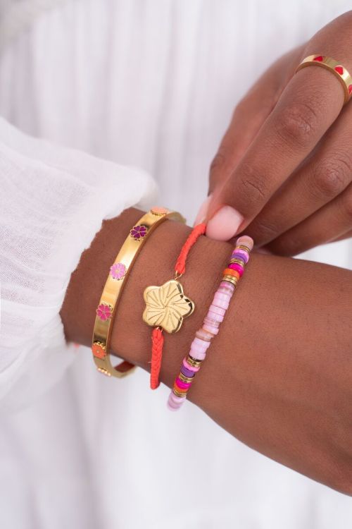 Art orange cord bracelet with flower | My Jewellery