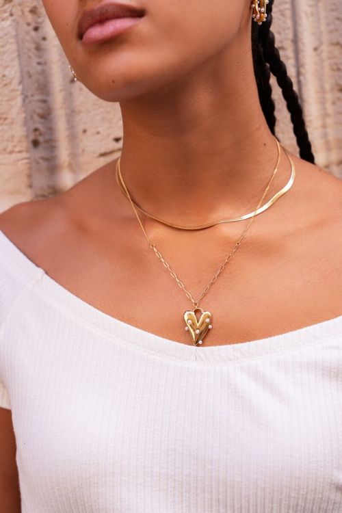 Collier coeur à perles fantaisies 