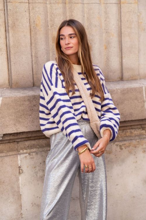 Purple oversized striped sweater