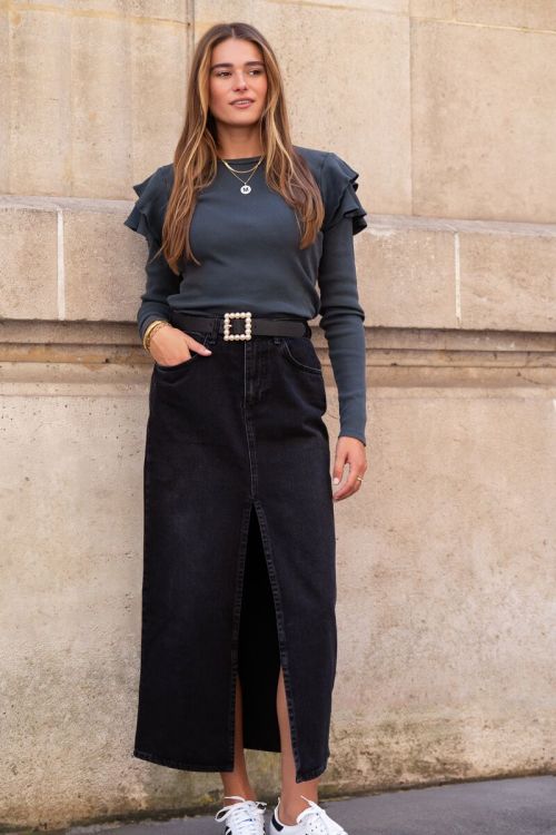 Zwarte midi denim rok met split My Jewellery