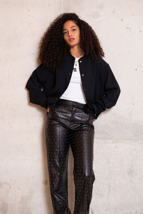 Black straight-leg trousers with studs | My Jewellery