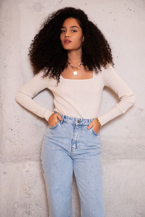 Beige boucle top with square neckline | My Jewellery