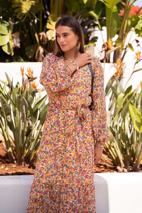 Multikleur maxi jurk met bloemenprint glitter My Jewellery