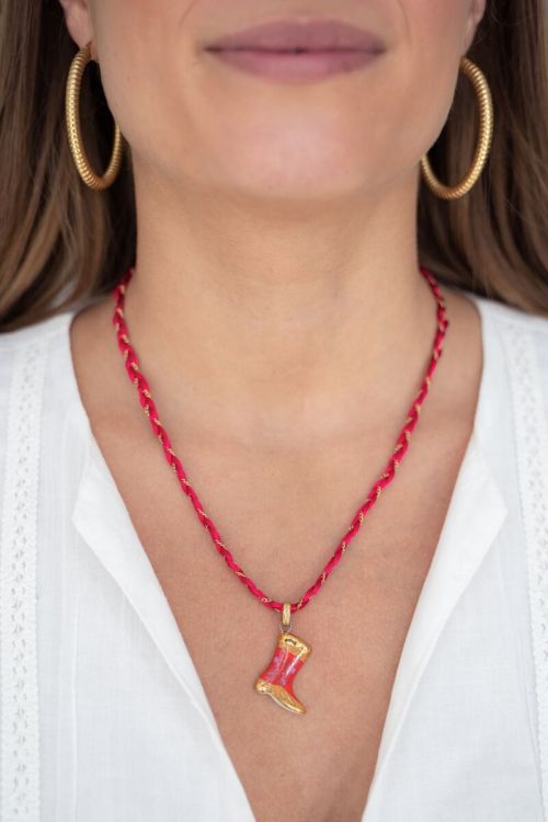 Art pink cord necklace with western boot | My Jewellery