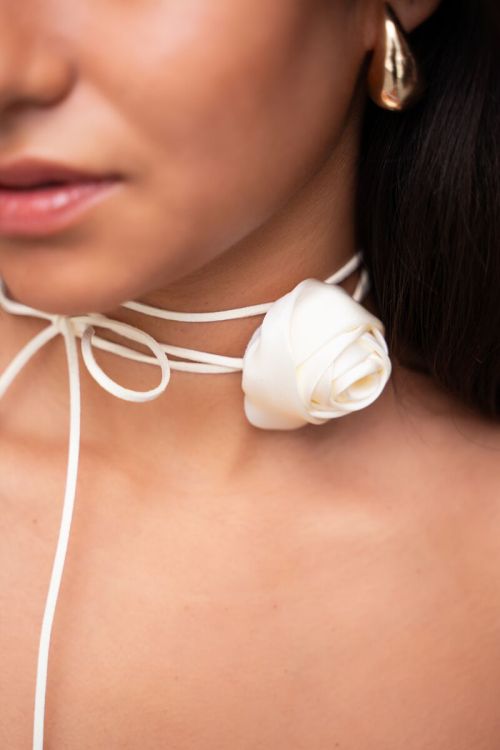 White cord choker with satin flower My Jewellery