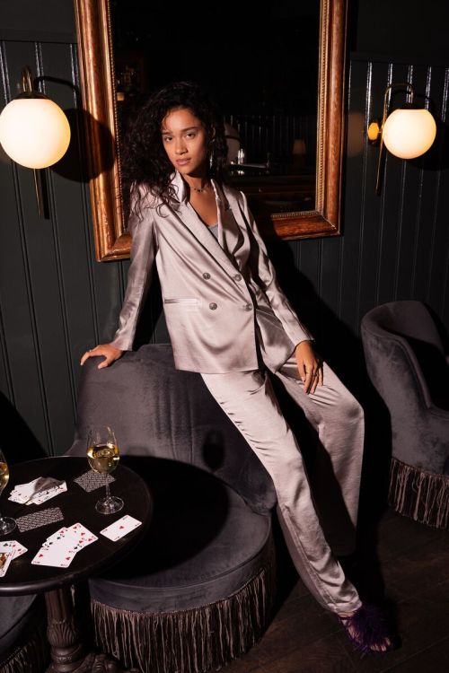 Beige blazer met dubbele knopen satijn | My Jewellery