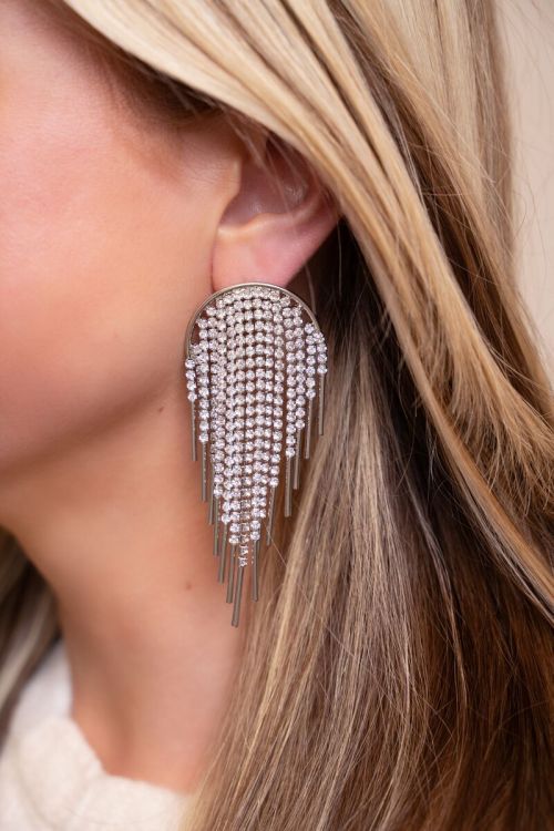 Universe statement earrings with silver coloured rhinestone
