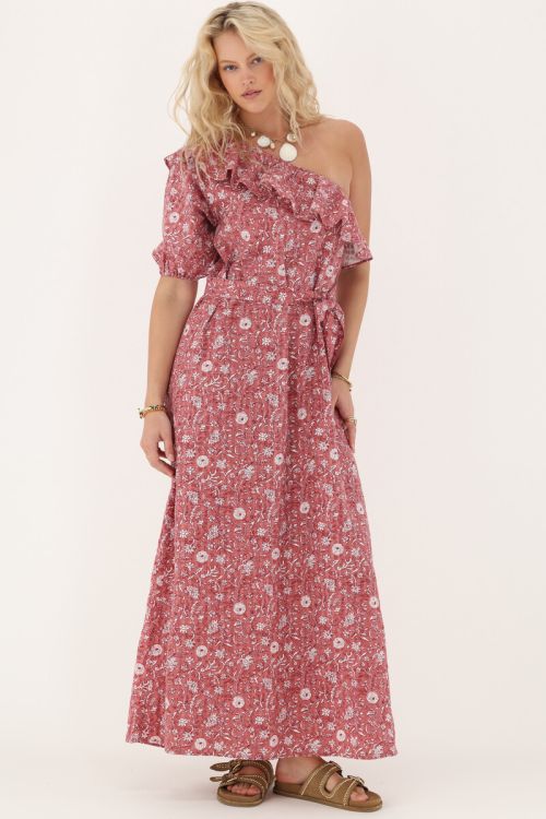  Pink one-shoulder maxi dress with floral print | My Jewellery