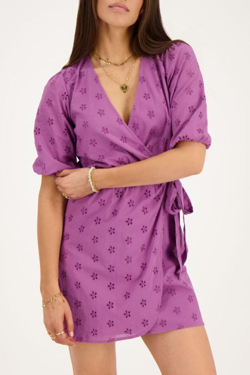 Purple wrap dress with floral embroidery | My Jewellery