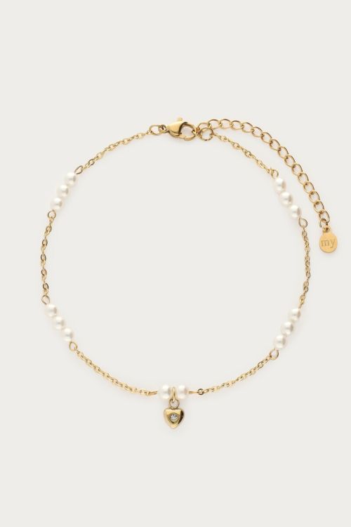 Anklet freshwater pearls with small heart | My Jewellery