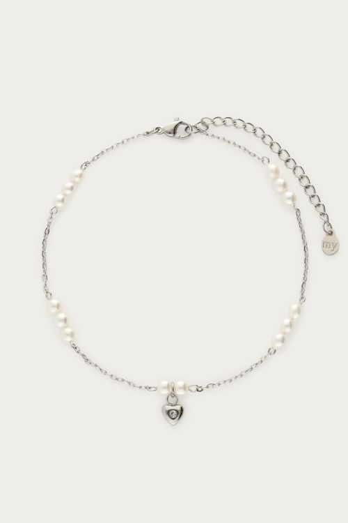 Anklet freshwater pearls with small heart | My Jewellery