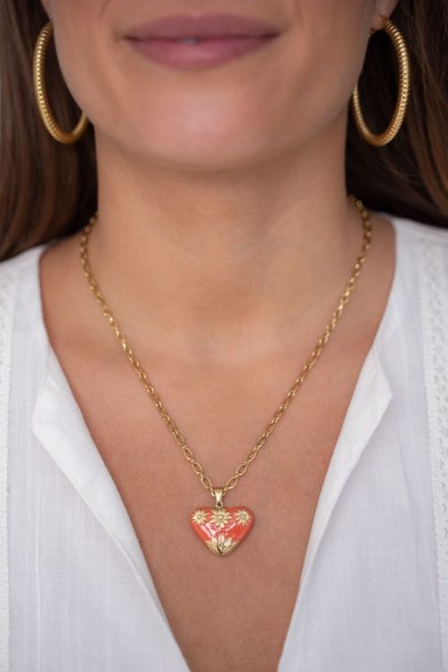 Art chain necklace with orange vintage heart | My Jewellery
