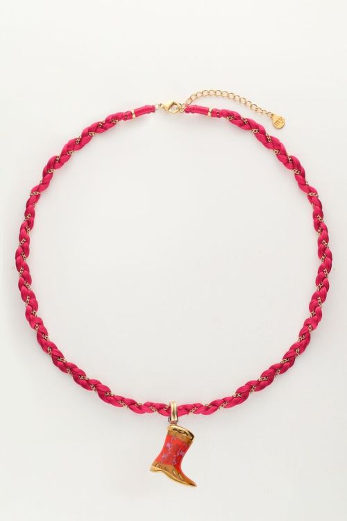 Art pink cord necklace with western boot | My Jewellery