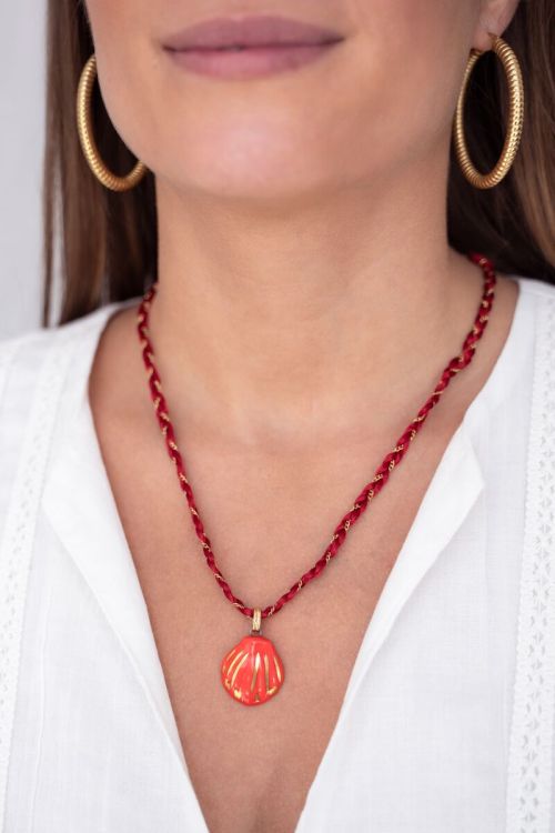 Art red braided cord necklace with shell | My Jewellery
