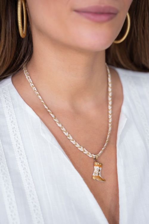 Art white cord necklace with western boot | My Jewellery