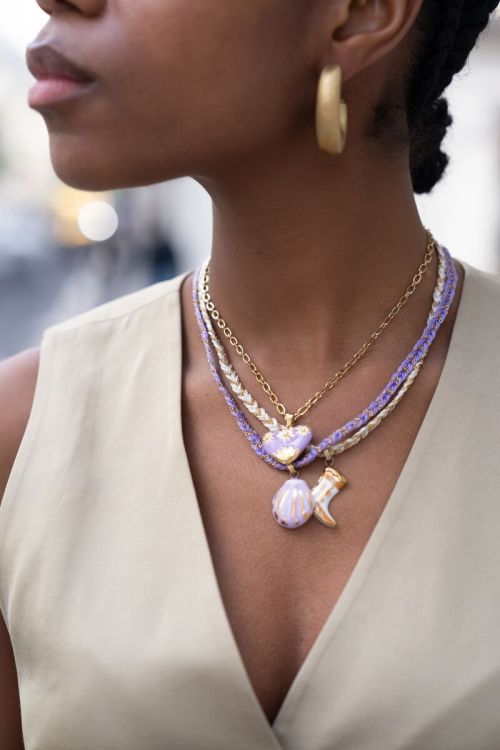 Art lilac braided cord necklace with shell | My Jewellery