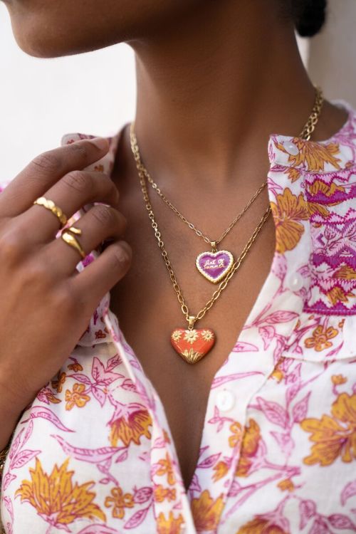 Art Gliederkette mit fuchsiafarbenem Vintage-Herz