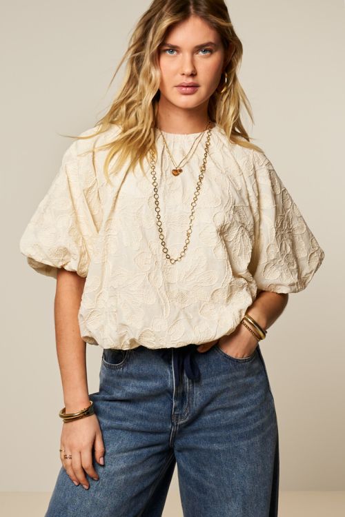 Beige balloon top with embroidery | My Jewellery