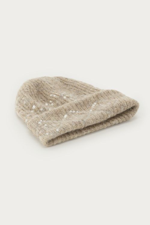 Beige beanie with sequins | My Jewellery
