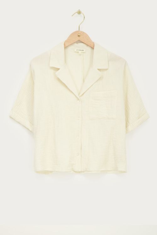 Beige blouse met korte mouwen