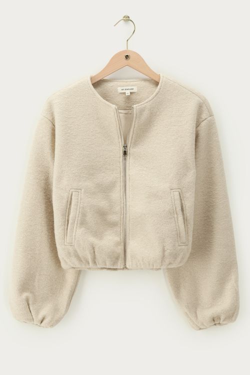Beige bouclé bomber teddy jacket | My Jewellery
