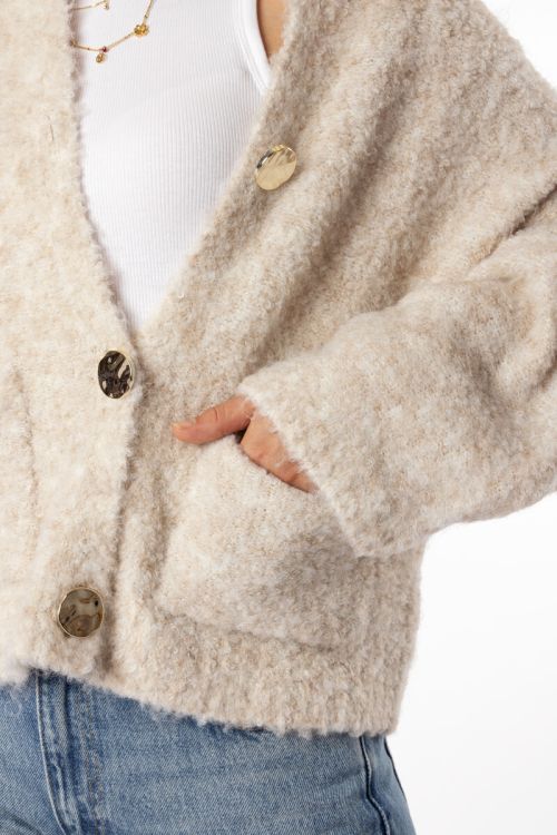 Beige bouclé cardigan with buttons and pockets | My Jewellery