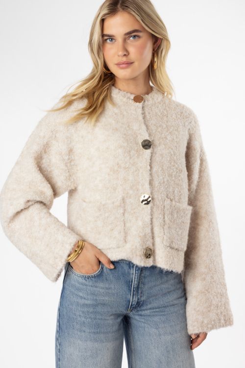 Beige bouclé cardigan with buttons and pockets | My Jewellery