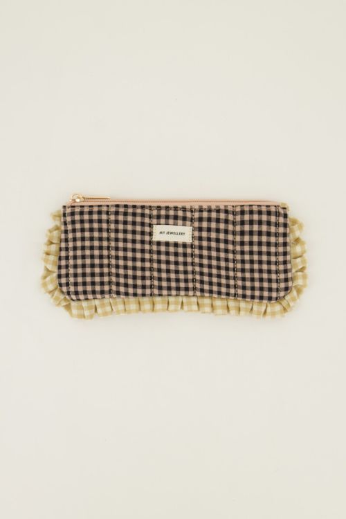 Beige pouch with ruffle and diamond