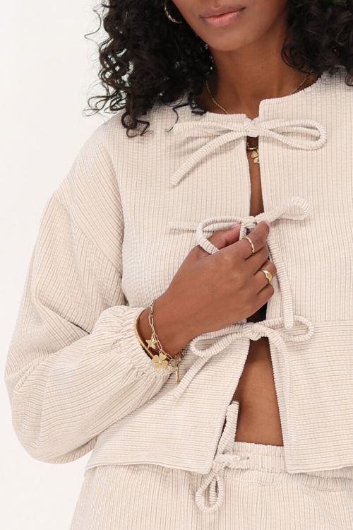 beige corduroy top with bows | My Jewellery