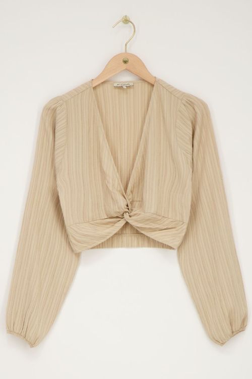 Beige crinkle crop top with knot detail | My Jewellery
