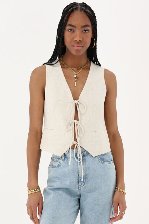 Beige gilet in linen look and bows | My Jewellery