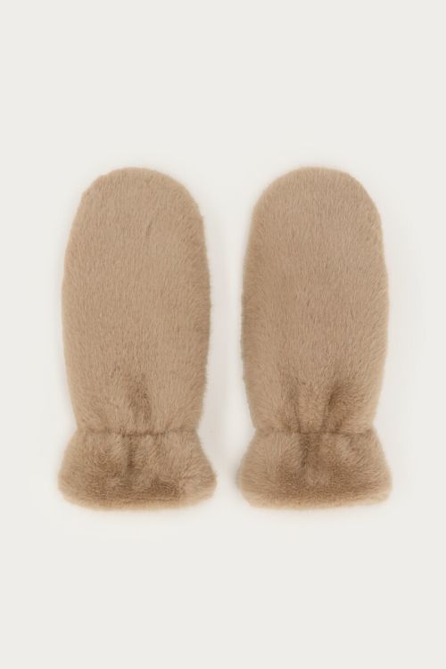 Moufles en fausse fourrure beige