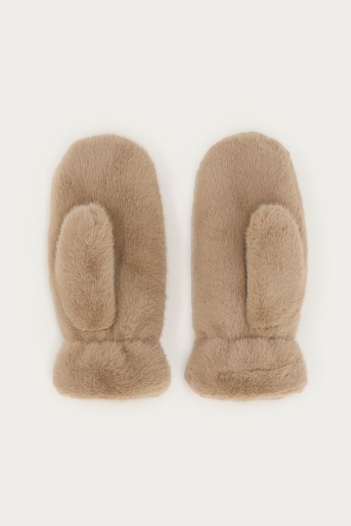 Moufles en fausse fourrure beige