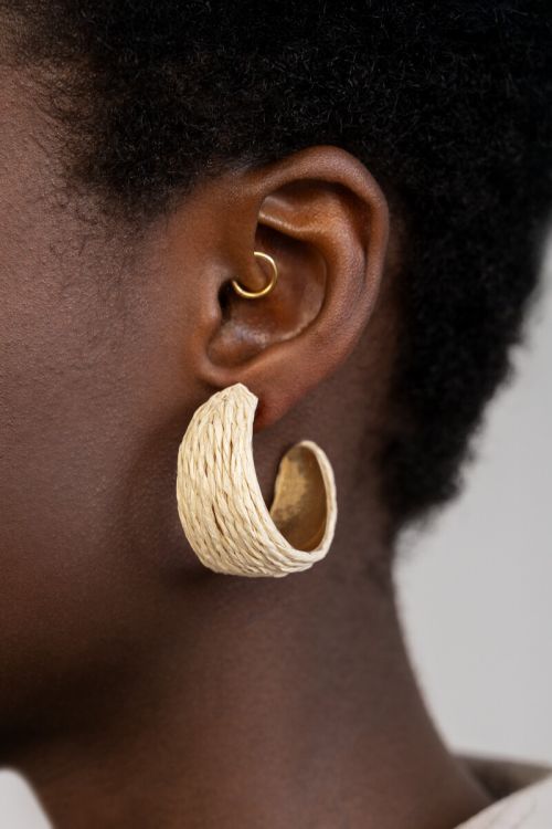 beige hoop earrings with raffia