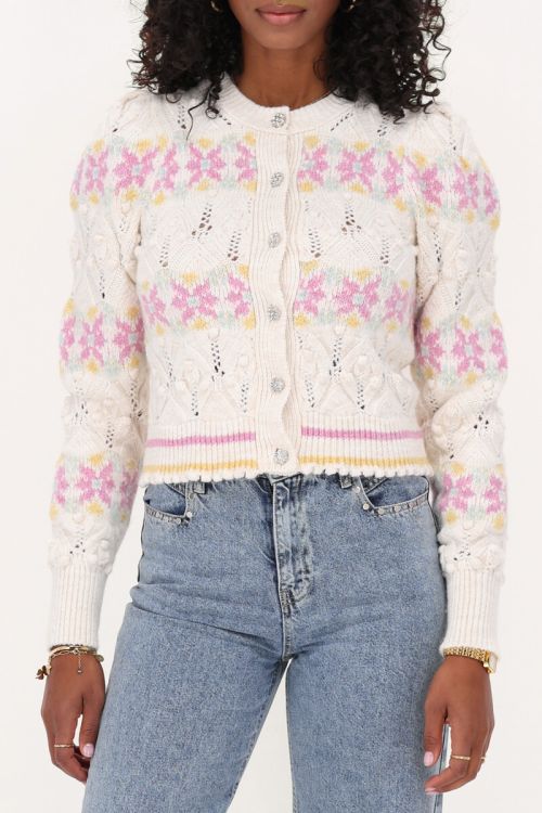 beige jacquard cardigan with ajour | My Jewellery