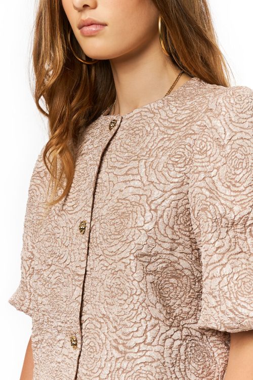 Beige jacquard top with roses | My Jewellery