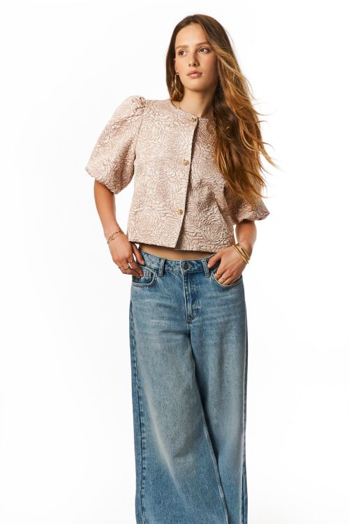 Beige jacquard top with roses | My Jewellery