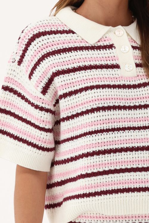 Beige knitted polo shirt with stripes | My Jewellery