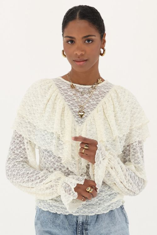 Beige lace top with ruffles | My Jewellery