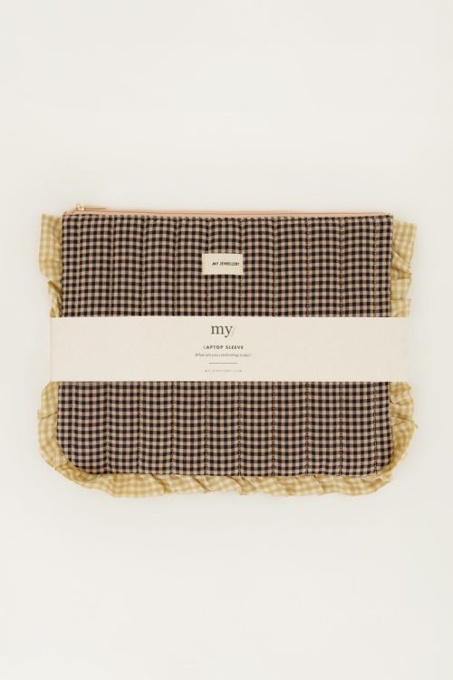 Beige laptop sleeve with ruffle and diamond | My Jewellery