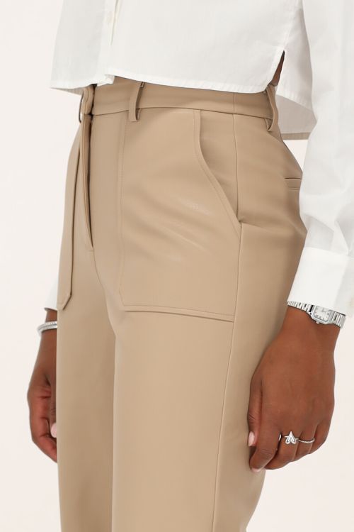 Beige leather look pants with pockets | My Jewellery