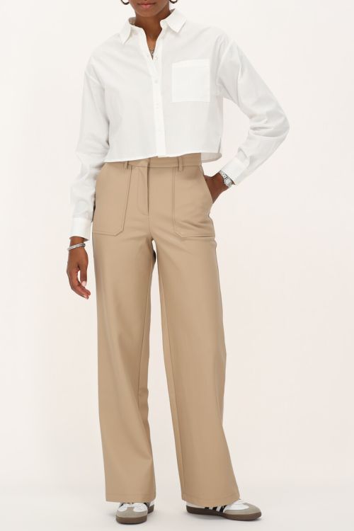 Beige leather look pants with pockets | My Jewellery