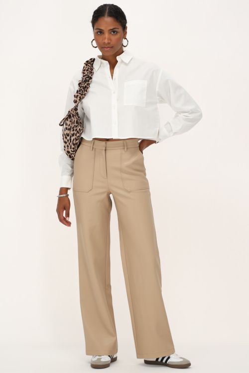 Beige leather look pants with pockets | My Jewellery
