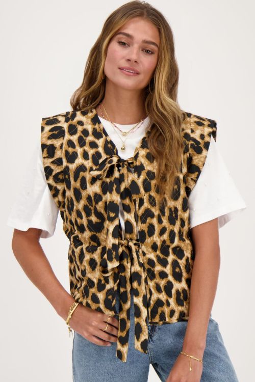 Beige leopard print gilet with bows | My Jewellery