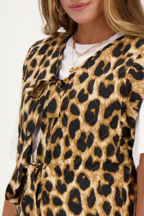 Beige leopard print gilet with bows | My Jewellery